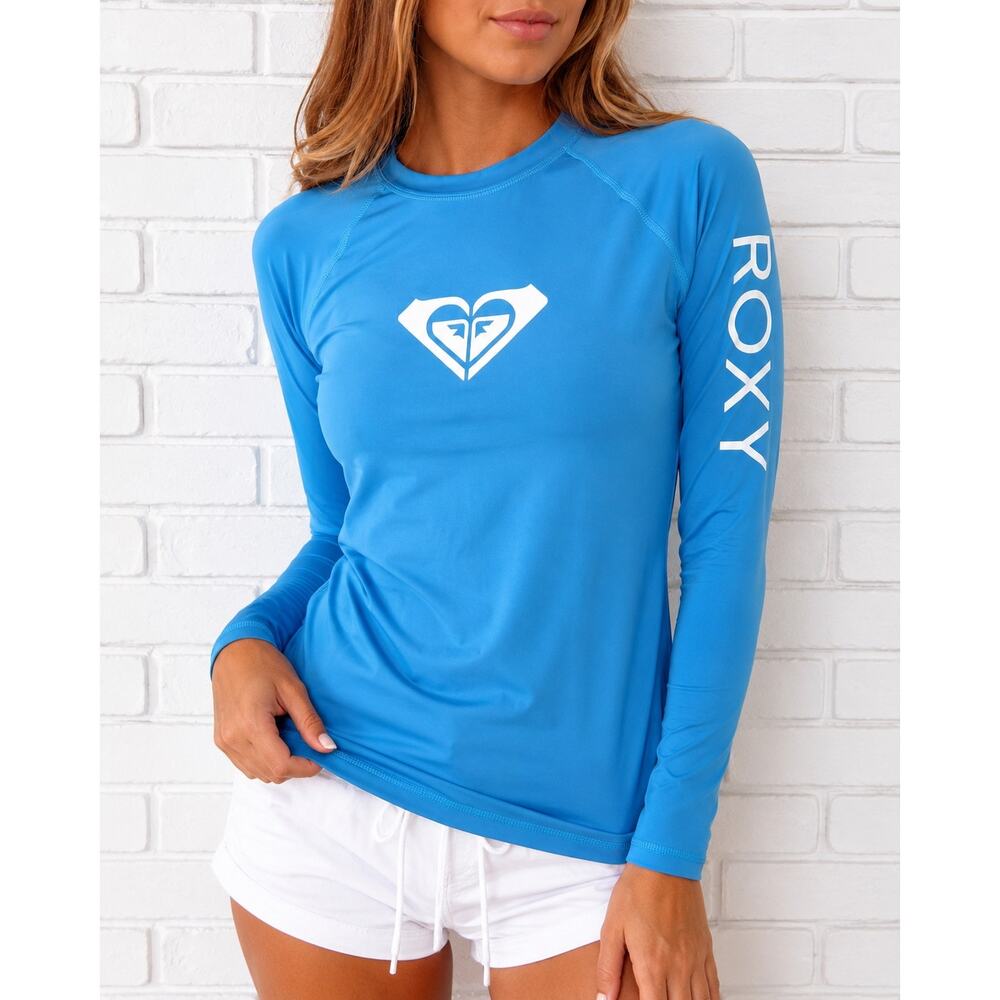 Roxy Blue Long Sleeve Rash Guard Swim Surf Top Women’s M UPF Beach Activewear